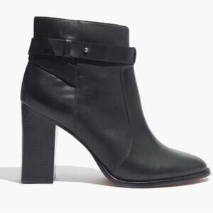 Madewell Women's Sammie Black Leather Chunky Heel Ankle Boots Zip-Up Size 8